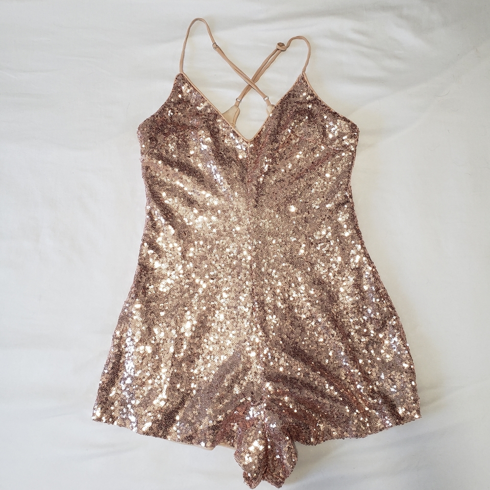 Nude colored glitter romper